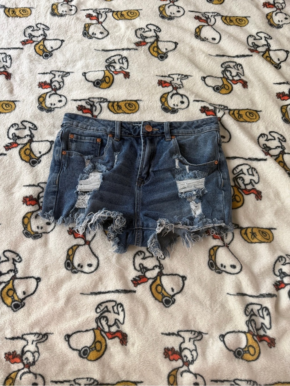 Distressed Dark Blue Denim Cutoff Shorts